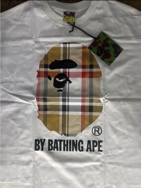 BurBape! White tee From A Bathing Ape And Burberry Collaboration - Size Large